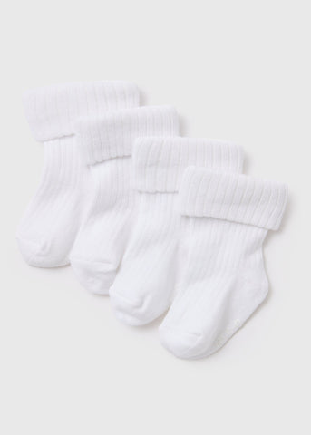 Baby 4 Pack White Ribbed Socks (Newborn-24mths)  C136243