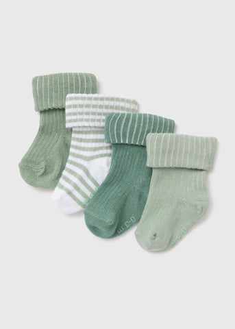 Baby 4 Pack Sage Ribbed Socks (Newborn-24mths)  C136246