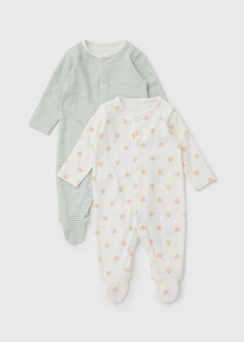 Baby 2 Pack Sage Bear Print Sleepsuit (Newborn-23mths)  C136167