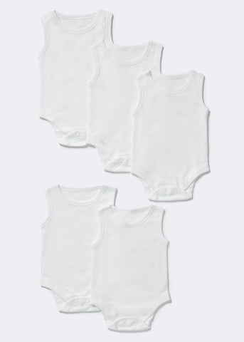 Baby 5 Pack White Sleeveless Bodysuits (Newborn-23mths)  C136094