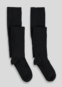 Girls 2 Pack Black Cotton Tights (2-13yrs)  G033943