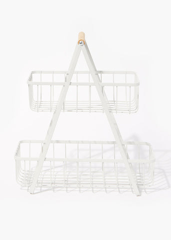 White Wire Two Tier Storage Basket (37cm x 35.5cm x 17cm) M484703