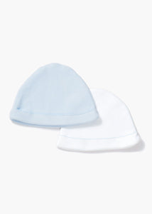 Unisex 2 Pack Blue & White Picot Trim Baby Beanie Hats (Newborn-12mths)  C135428