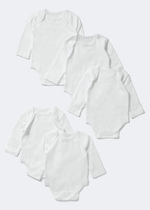 Baby 5 Pack White Long Sleeve Bodysuits (Tiny Baby-23mths)  C136267