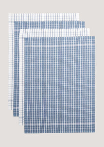 4 Pack Blue Check Terry Tea Towels (60cm x 45cm) M484040