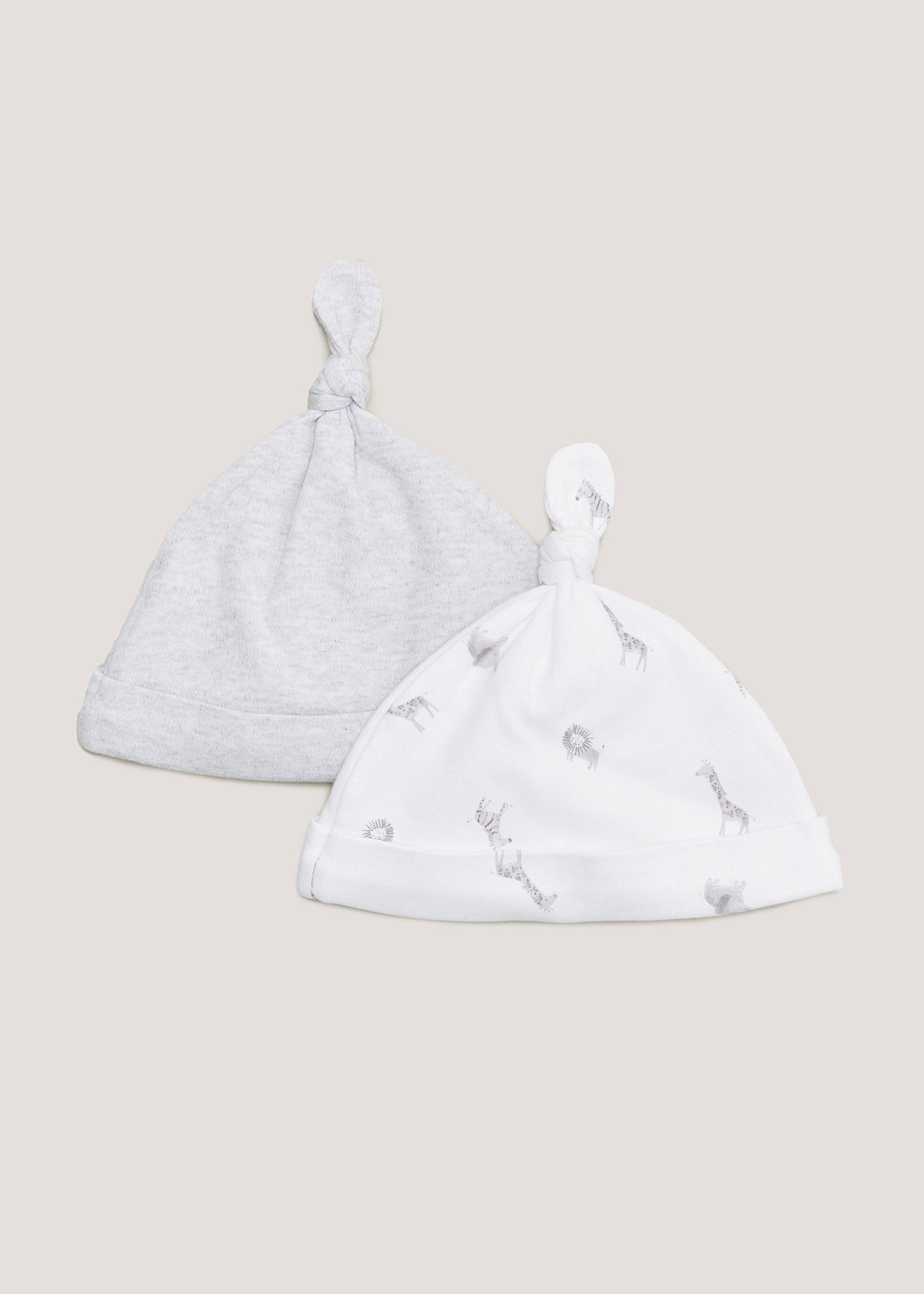 2 Pack White & Grey Safari Animal Baby Hats (Newborn-6mths)  C135811