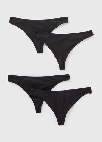 4 Pack Black Thongs  F472758