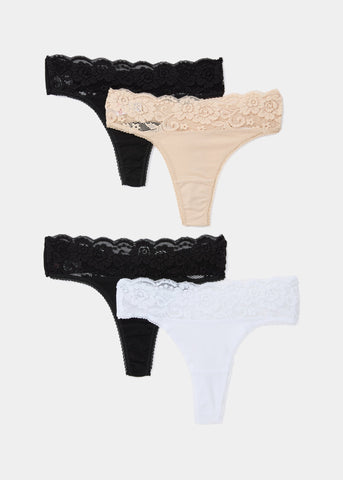 4 Pack Lace Trim Thongs  F472747