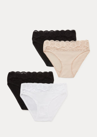 4 Pack Lace Trim High Leg Knickers  F472745