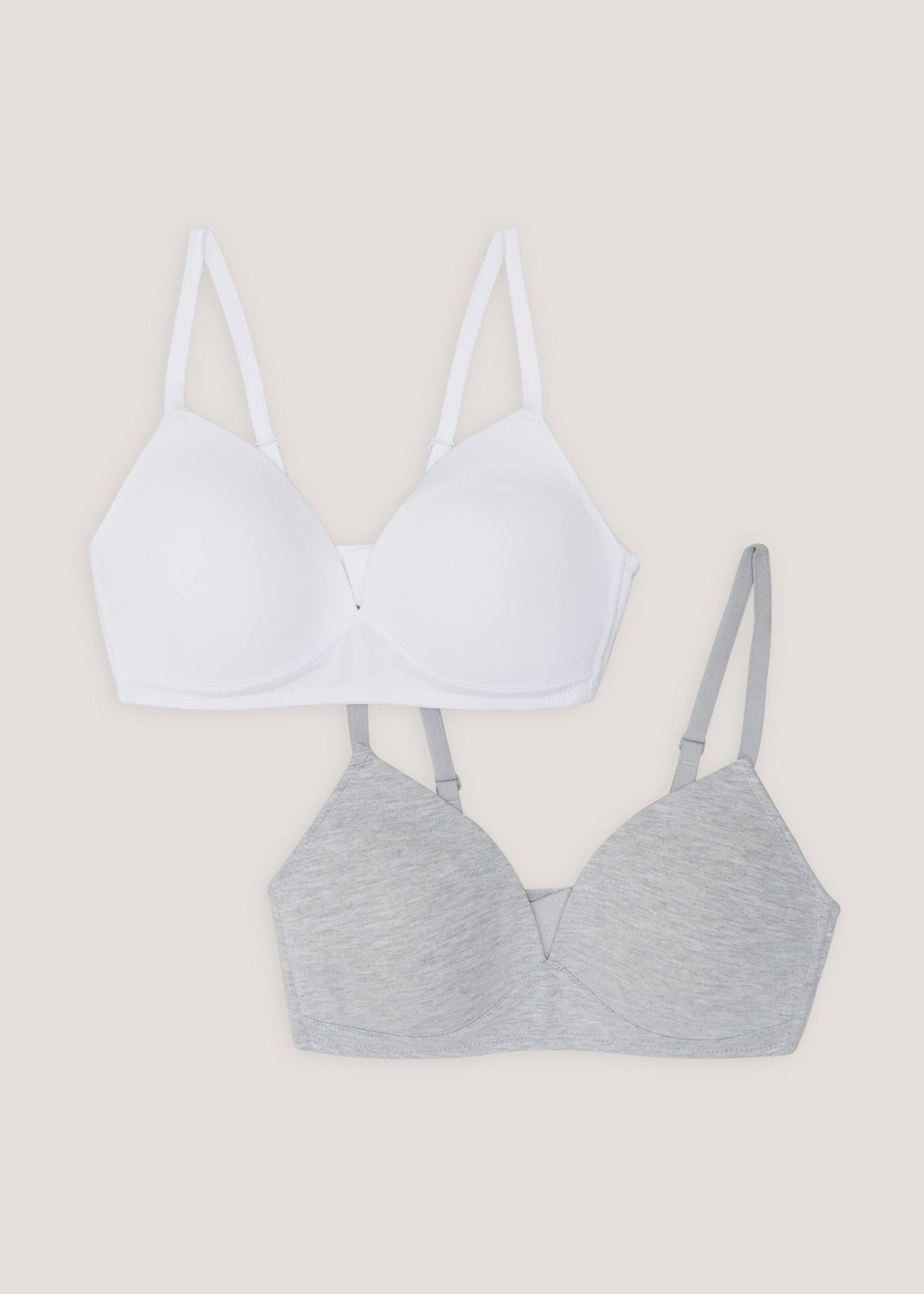 2 Pack Grey & White Non Wired Padded Bralettes  F471970
