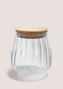Small Curved Ribbed Glass Jar (10cm x 8cm) Clear M484654