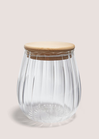 Small Curved Ribbed Glass Jar (10cm x 8cm) Clear M484654