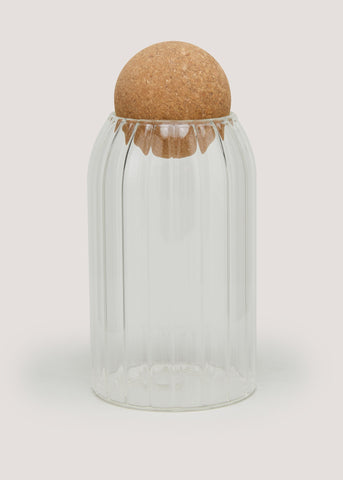 Medium Round Cork Ribbed Jar (15.5cm x 8.5cm) Clear M484656