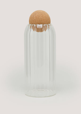 Large Round Cork Ribbed Jar (20cm x 8.5cm) Clear M484657