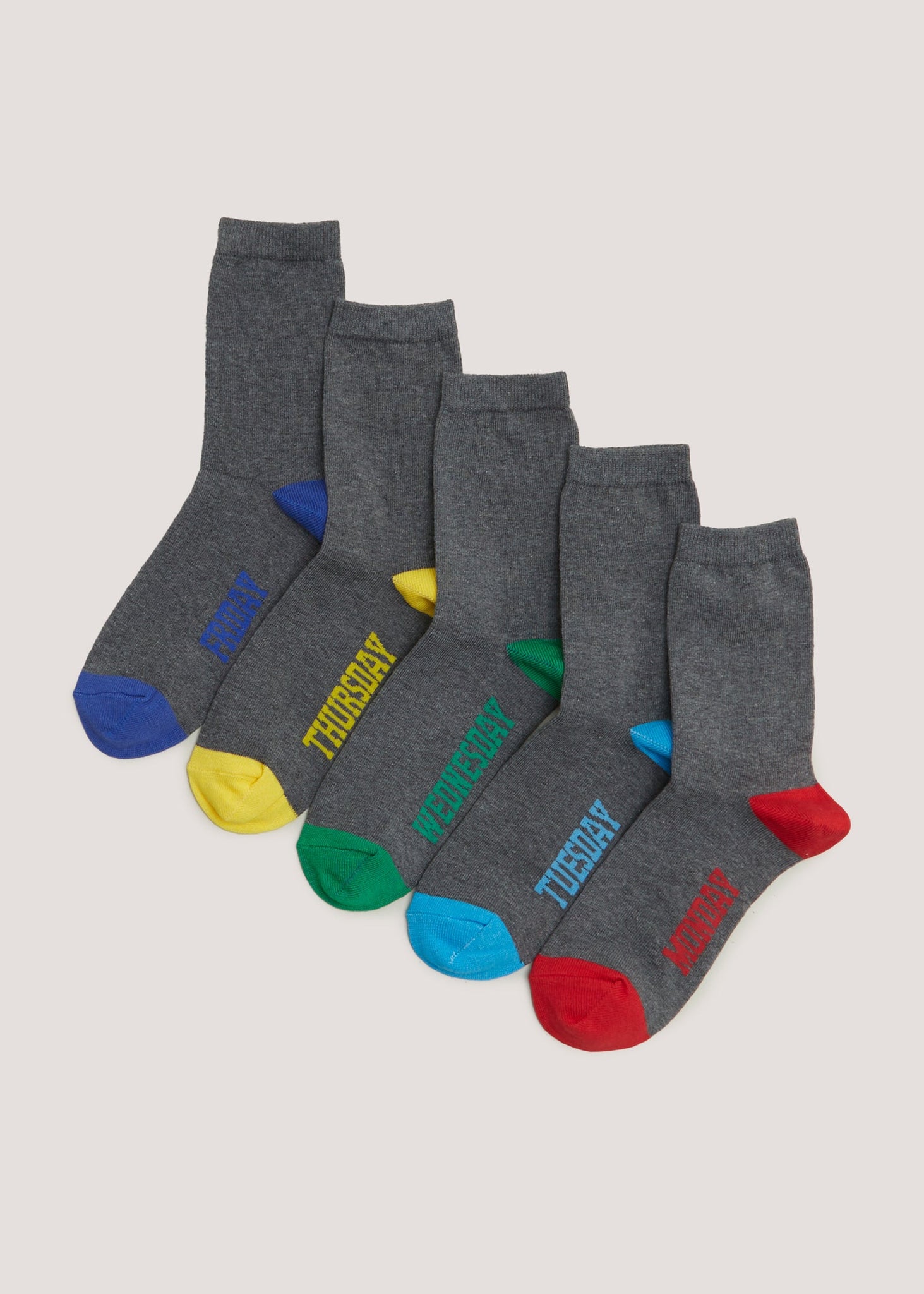 Kids 5 Pack Charcoal Marl Days of the Week Ankle Socks (Younger 6-Older 6.5)  B300366 B300366