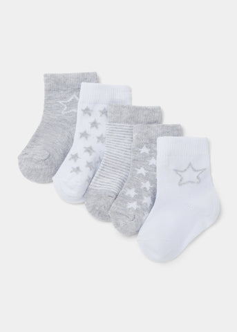 5 Pack Grey Marl Baby Socks (Newborn-23mths)  C136392