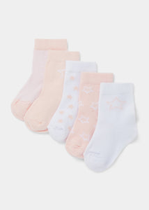 5 Pack Pink & White Baby Socks (Newborn-23mths)  C136394