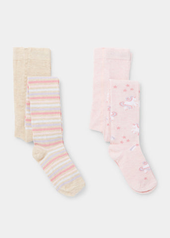 Kids 2 Pack Unicorn & Stripe Tights (2-9yrs) G033962