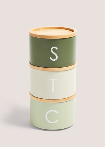 Green Metal Tea Coffee & Sugar Stackable Canisters (27cm x 13.5cm) M484683