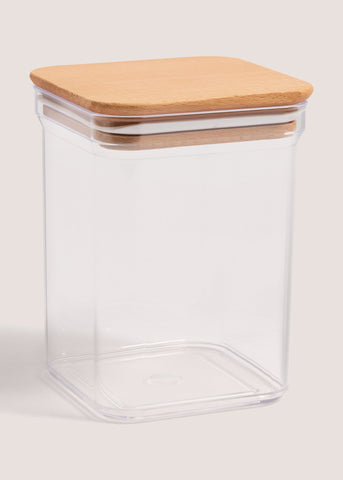 Clear Plastic Food Storage with Wooden Lid (14cm x 10.5cm) M484587