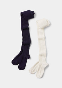 Girls 2 Pack Navy & Cream Cable Knit Tights (2-9yrs)  G033965