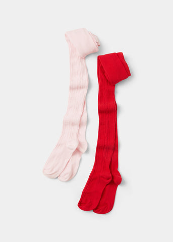 Girls 2 Pack Red & Pink Cable Knit Tights (2-9yrs) G033966