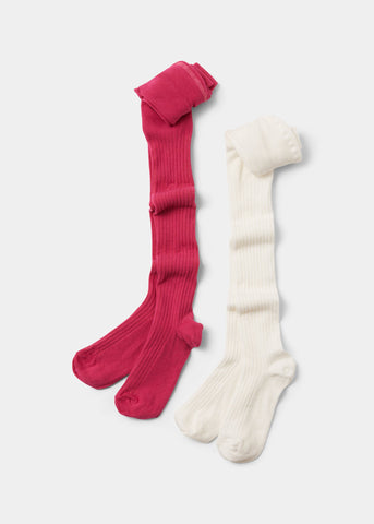 Girls 2 Pack Pink & Cream Ribbed Tights (2-9yrs) G033967