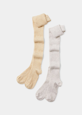 Girls 2 Pack Grey & Oatmeal Ribbed Tights (2-9yrs) G033968