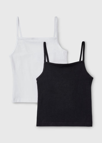 Girls 2 Pack Black & White Cami Tops (7-15yrs)  G324318