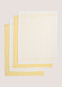 4 Pack Yellow Check Terry Tea Towels (45cm x 60cm) M484938