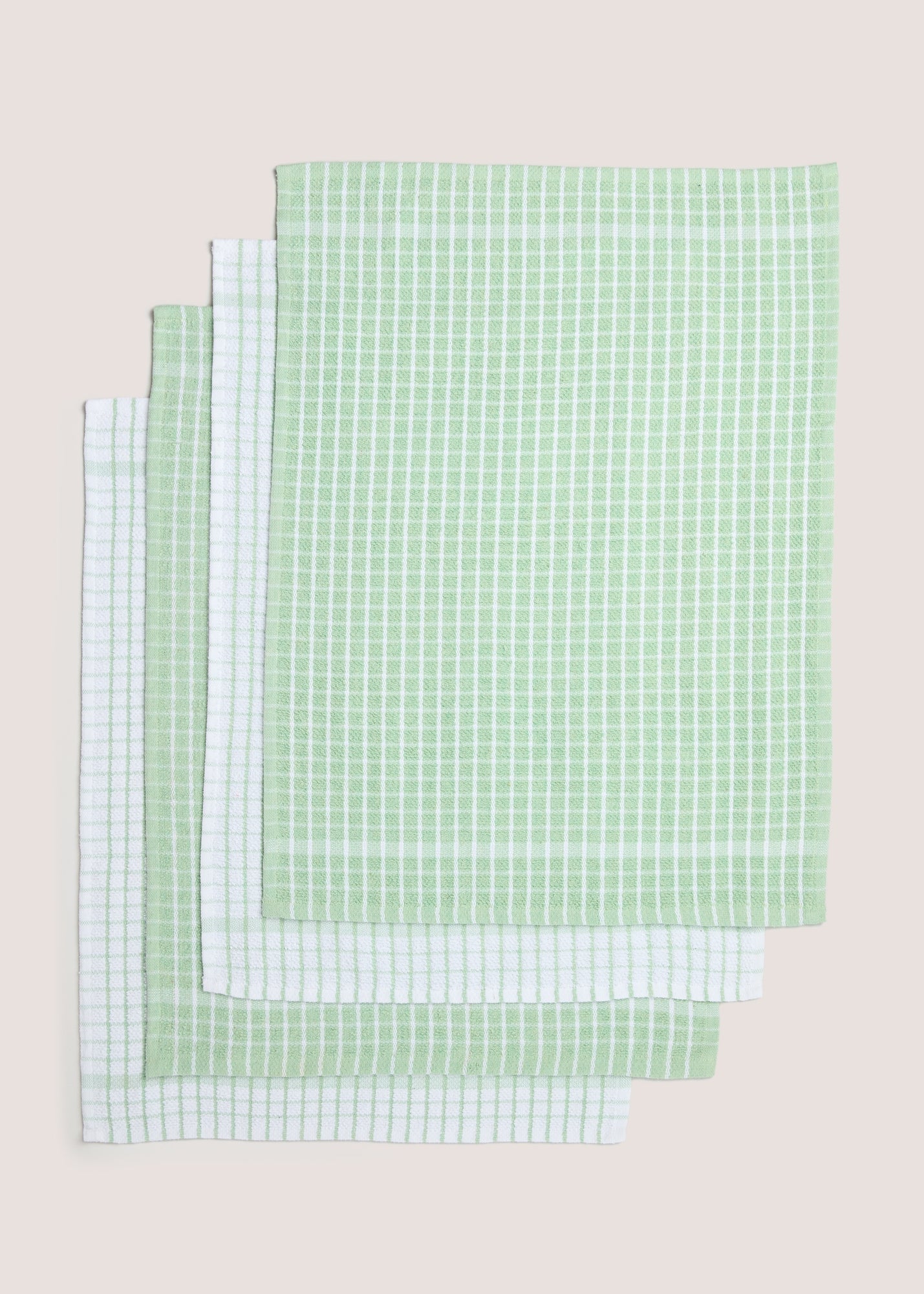 4 Pack Light Green Check Terry Tea Towels (60cm x 45cm) M484939