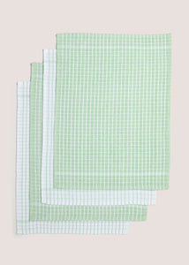 4 Pack Light Green Check Terry Tea Towels (60cm x 45cm) M484939