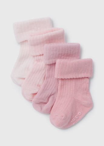 Baby 4 Pack Pink Ribbed Socks (Newborn-24mths)  C136245