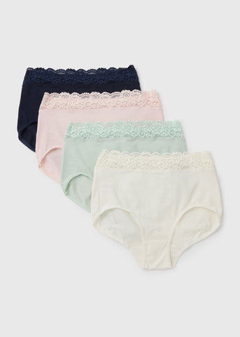 4 Pack Pink & Mint Lace Trim Full 
Knickers  F472334