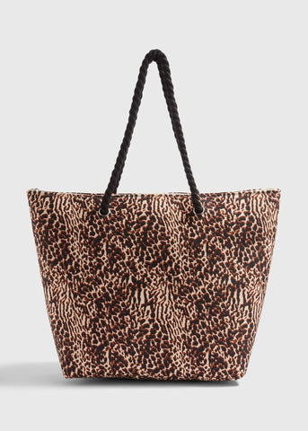 Leopard Print Canvas Beach Bag Brown F441670