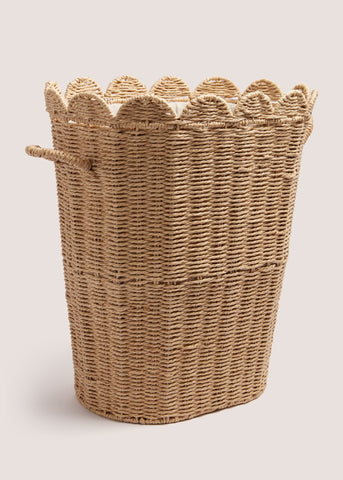 Oval Scallop Edge Woven Laundry Basket Natural M814786