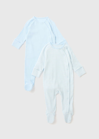 Baby 2 Pack Blue Layette Ribbed Sleepsuit (Newborn-12mths)  C136152