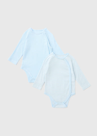Baby 2 Pack Blue Layette Ribbed Bodysuits (Tiny Baby-18mths)  C136153