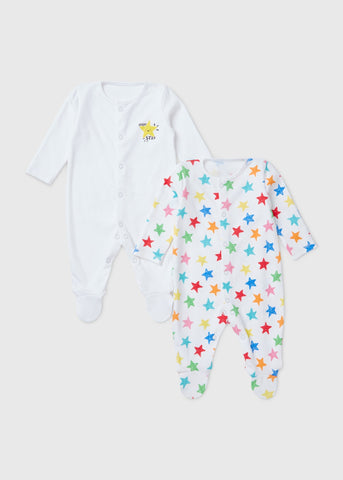 Baby 2 Pack Grey Star Sleepsuit (Newborn-23mths)  C136168