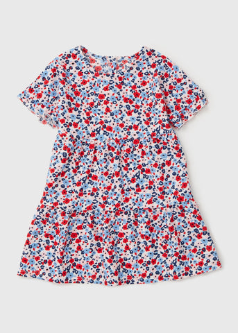 Girls Blue Floral Ditsy Crinkle Dress (1-7yrs)  C101375