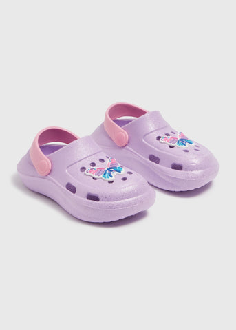 Girls Lilac Butterfly Badge Clogs (Younger 4-12)  C303412