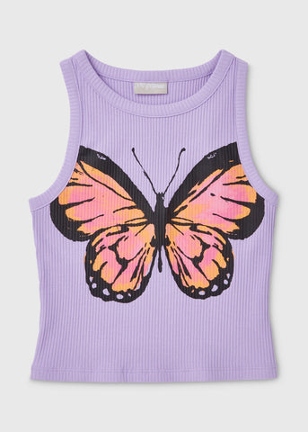 Girls Lilac Butterfly Ribbed Vest (7-15yrs)  G324598