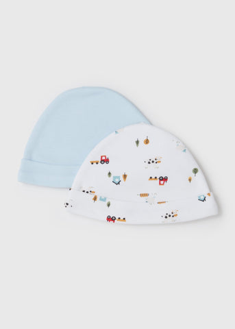 2 Pack Blue Farm Hat (Newborn-6mths)  C136126