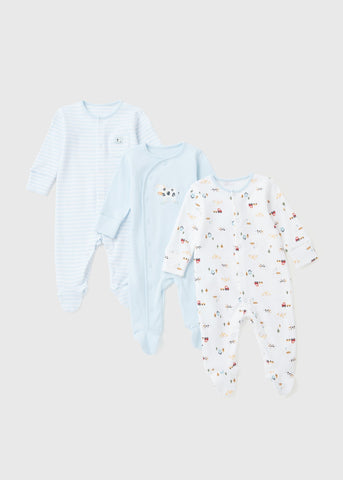 3 Pack Baby Blue Sleepsuits (Tiny Baby-18mths)  C136128