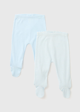 Baby 2 Pack Blue Layette Ribbed Leggings (Tiny Baby-18mths)  C136154