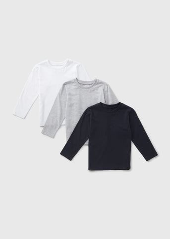 3 Pack Boys Monochrome Long Sleeve T-Shirts (1-7yrs)  B368705
