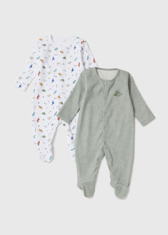 Baby 2 Pack Green Dino Sleepsuits (Newborn-23mths)  C136160