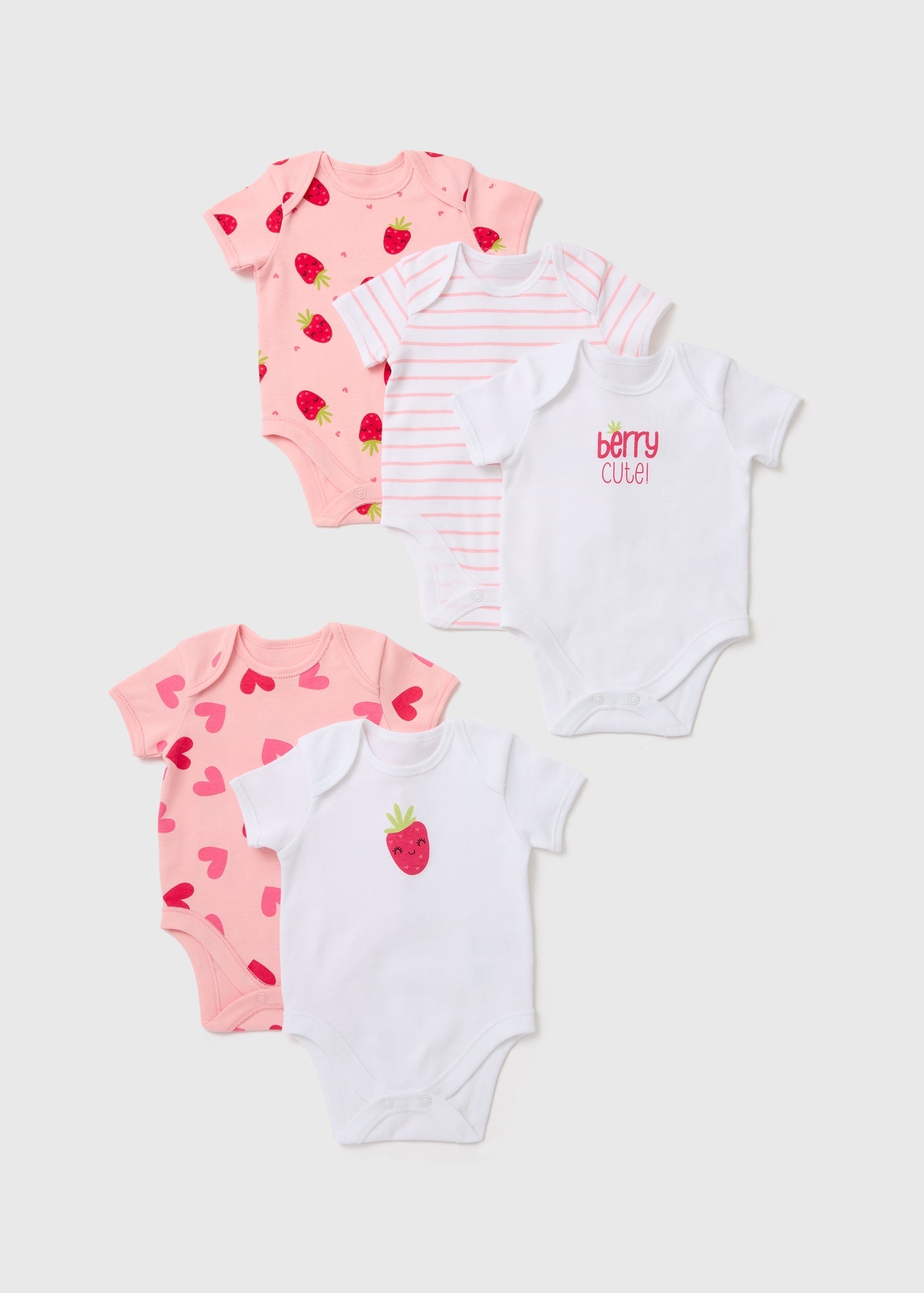 Baby 5 Pack Pink Strawberry Bodysuits (Newborn-23mths)  C136162