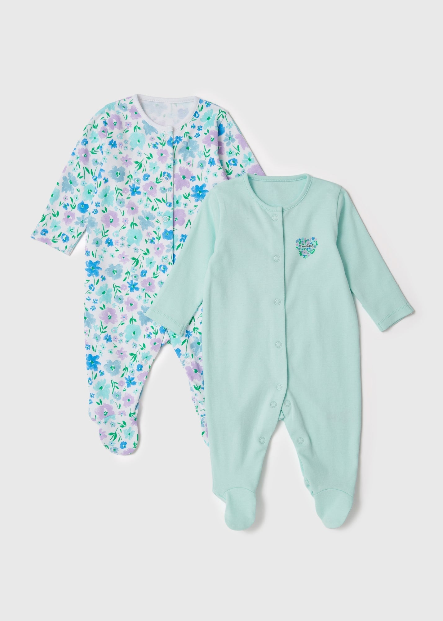 Baby 2 Pack Lilac Fresh Floral Sleepsuits (Newborn-23mths)  C136163