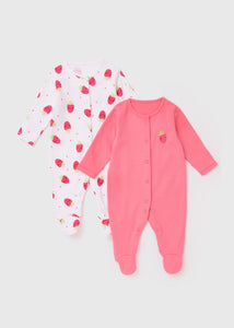 Baby 2 Pack Pink Strawberry Print Sleepsuits (Newborn-23mths)  C136164